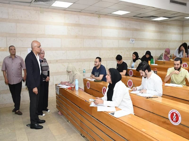 An inspection tour by the President of Ain Shams University to check on the process of exams