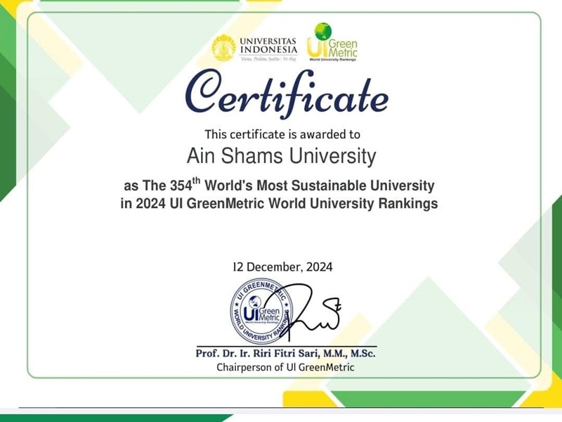 Ain Shams University ranks among the top 24% of universities worldwide in sustainability rankings