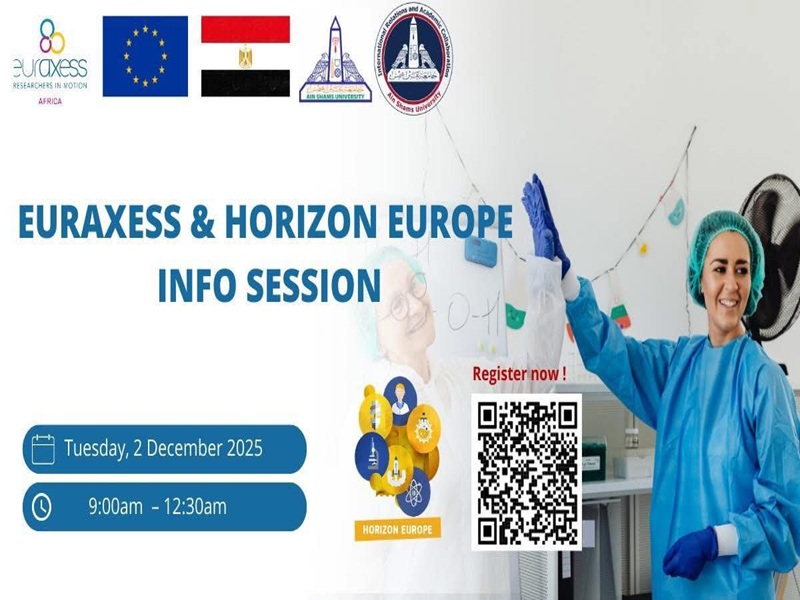 Tuesday, December 2nd... Ain Shams University hosts an information session on the EURAXESS & HORIZON EUROPE programs as part of the Egyptian-European Research and Innovation Week