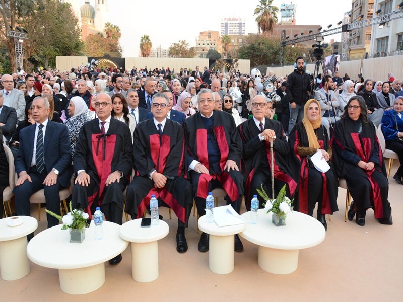 The President's Advisor for Health and Prevention, the President of Ain Shams University, and the Dean of the Faculty of Medicine attend the graduation ceremony of the 2023-2024 batch of medical students at Ain Shams University