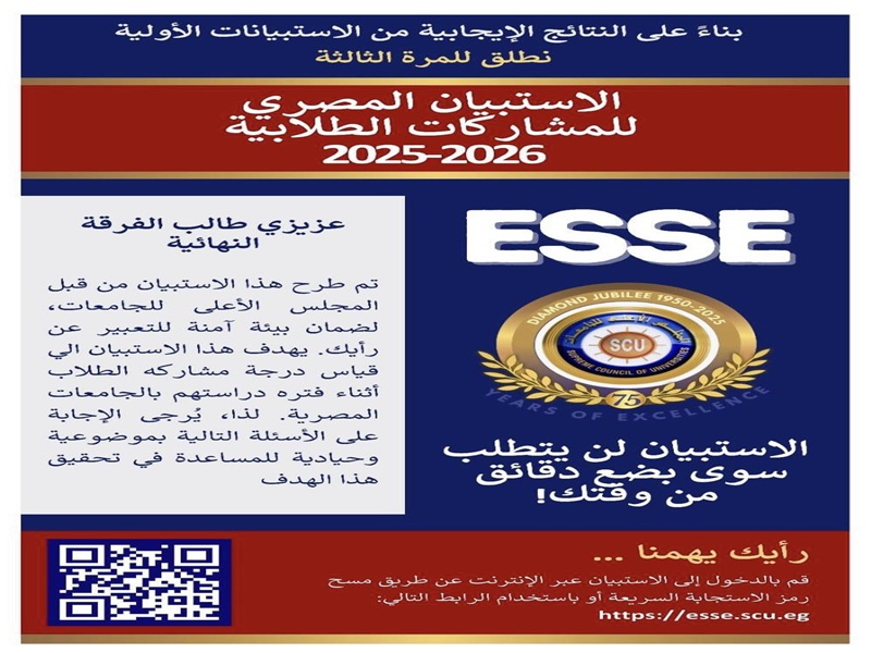 A Call to final-year students at Ain Shams University to participate in the Egyptian Student Engagement Survey