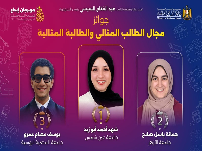 Ain Shams University Students Win First Places in the Ideal Male and Female Student, Poetry, and Specialized Short Film Competitions at the “Ibdaa 14” Festival