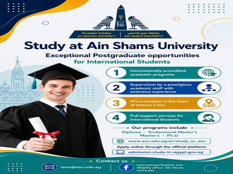 Ain Shams University Opens Applications for Postgraduate Programs for International Students