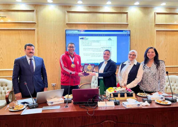 The Board of the Faculty of Pharmacy honors the student Ahmed Atef, the first team karate champion and the third individual champion in the World Championship